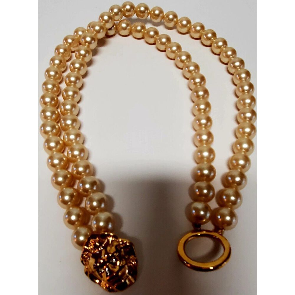 VTG KJL Avon Necklace Lion Head Clasp Faux Pearl 80's Kenneth J. Lane Signed - Picture 6 of 12